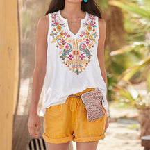 2024 New ethnic style top t-shirt vest
