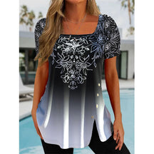 2024Women's ethnic style button slit short-sleeved top