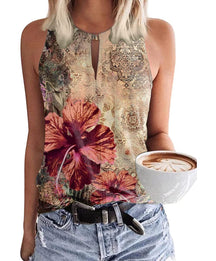 2024 Round neck loose casual printed sleeveless T-shirt women's vest