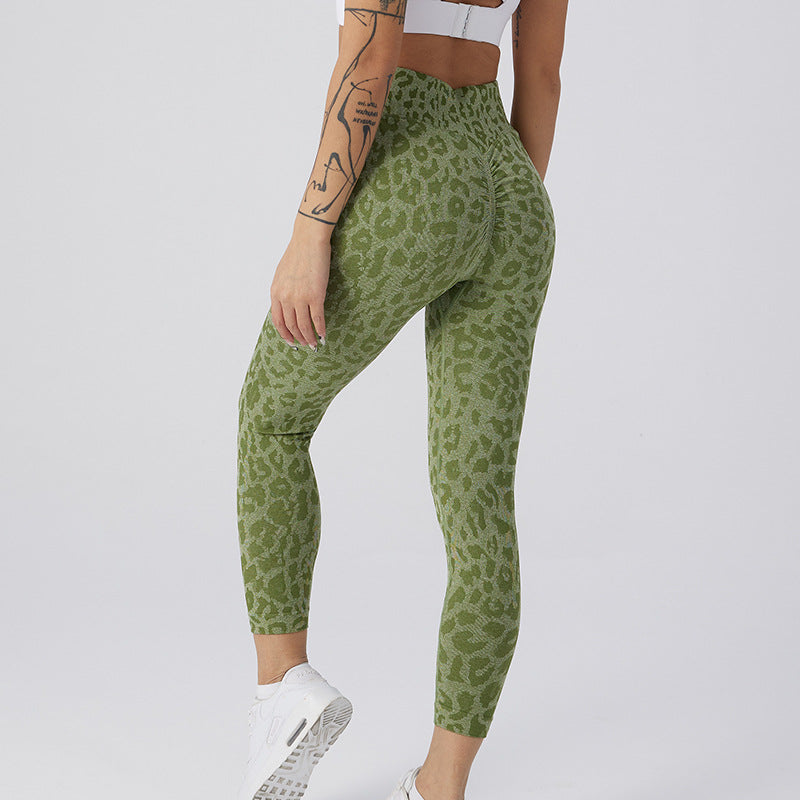 2024 New Leopard Print Hip Lifting Sports Seamless Yoga Pants