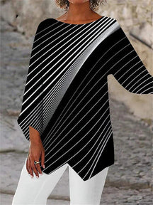 2024 New geometric print long-sleeved stitching crew neck shirt