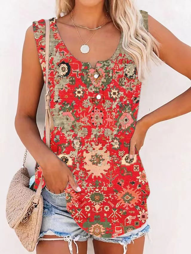 2024 New Printed Loose Casual Open Tank Top