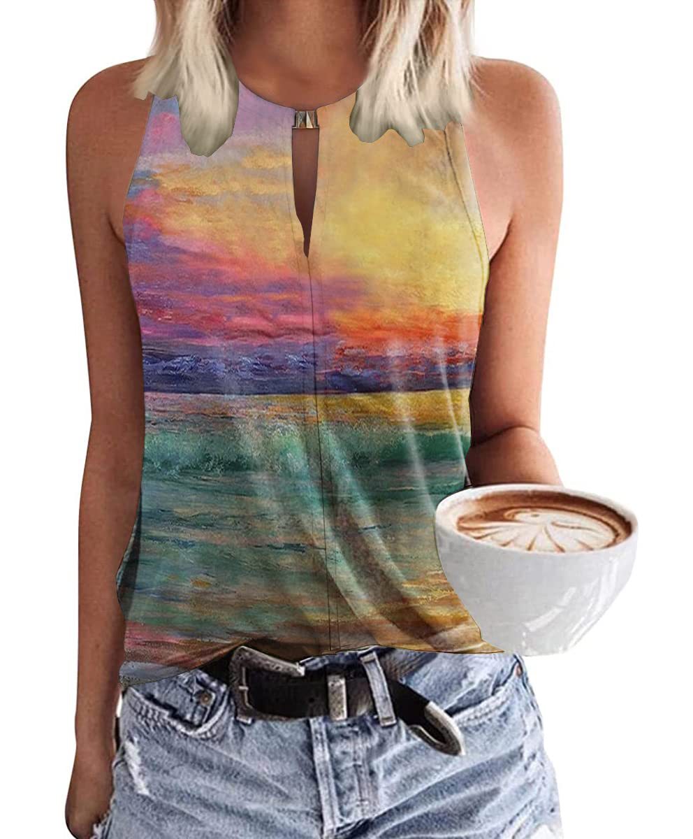 2024 Round neck loose casual printed sleeveless T-shirt women's vest