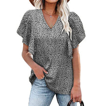 2024 New V-neck floral pleated shirt casual short-sleeved