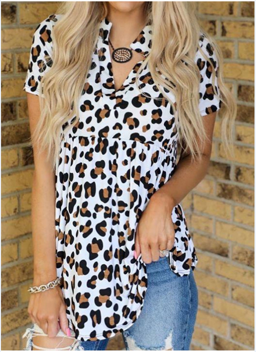 2024 New leopard print V-neck short sleeves