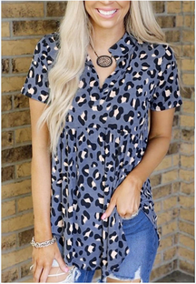 2024 New leopard print V-neck short sleeves